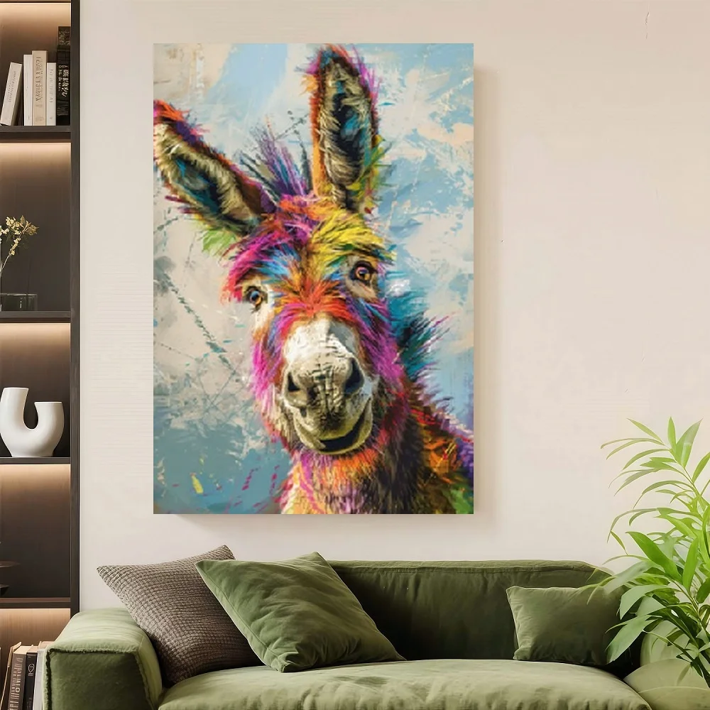 

Framed Flat,1pc Whimsical Rainbow Donkey Animal Art Print Colorful Abstract Decor Playful Nursery Wall Art for Kids Room Decor M
