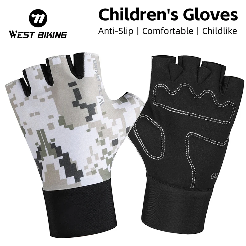 

WEST BIKING Children's Camouflage Gloves Comfortable Cycling Gloves Anti-slip Gloves Kid Outdoor Sports Scooter Childlike Gloves