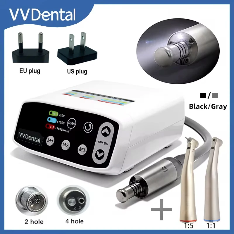 

VVDental LED Brushless Electric Micro Motor Set Internal Water Spray High Rotation 1:5/1:1 Contra Angle Handpiece Dental Machine