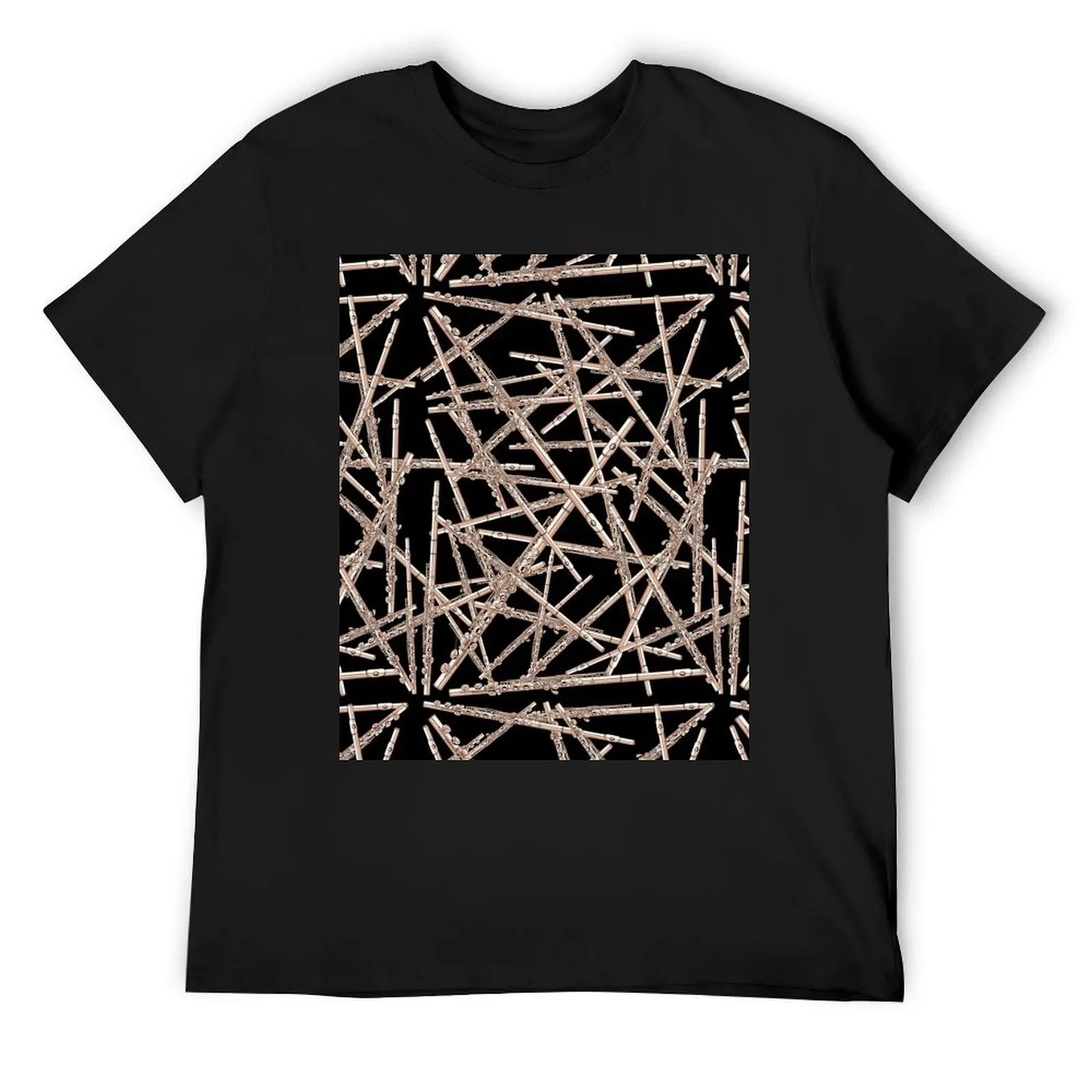 Flute Musical Instrument Pattern Black T-Shirt anime tshirt anime stuff tees mens t shirt