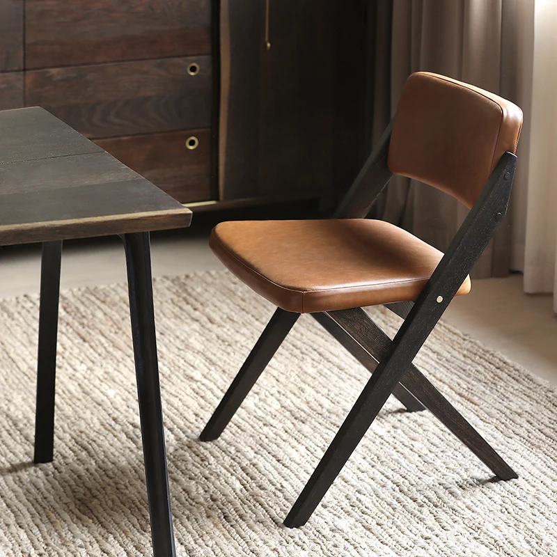 

Leather Luxury Dining Chairs Kitchen Wooden Nordic Lazy Designer Dining Chairs Minimalist Makeup Muebles Lounge Suite Furniture