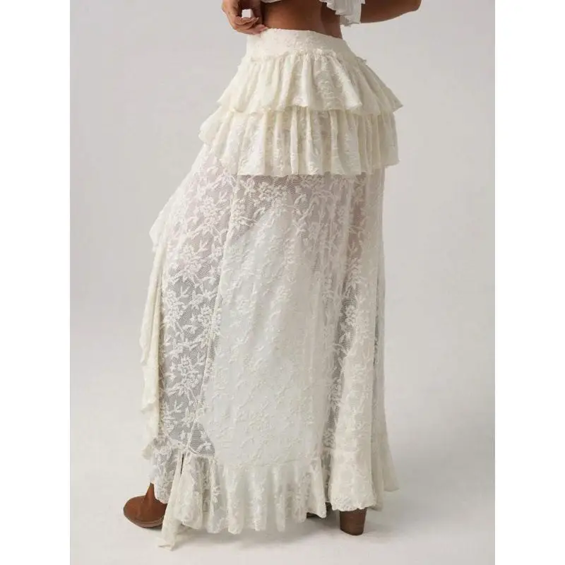 Lace Denim Skirt mid Waist Design Other Fabric Components Batwing Style Other Seasonal Collection Cross-Border Women's Skirt
