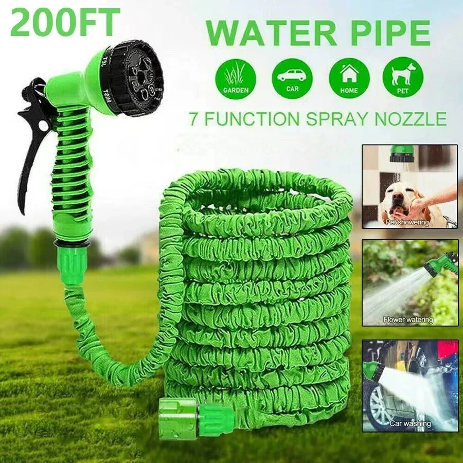 25FT-200FT Uitbreidbare magische slang 7 watersproeifuncties Pistool Duurzame materialen Huis Tuin Besproeiingsgereedschap Lichtgewicht ontwerp