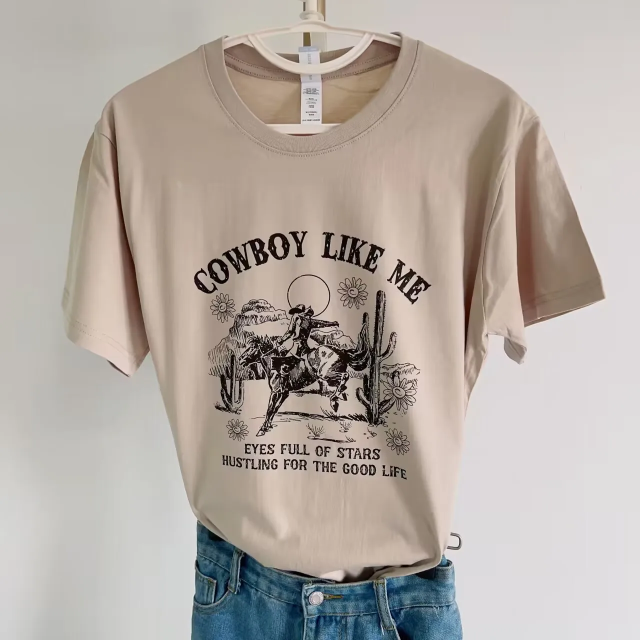 

Cowboy Like Me Printed White T Shirt Retro desert Tees Women Short Sleeve Cotton Fashion O-Neck Printing Tops