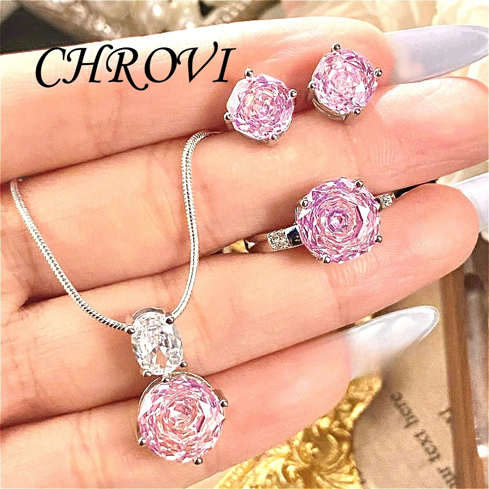 Medieval 925 sterling silver rose blue-gray pendant, dazzling gemstone pink diamond ring, purple diamond set.
