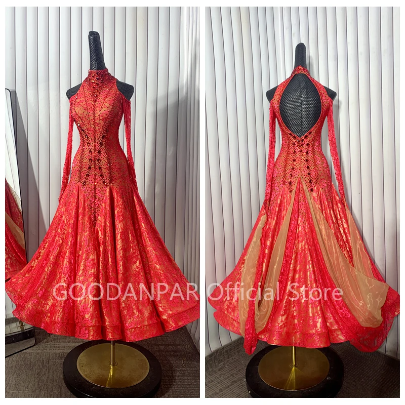 

Customize ballroom dance dress Standard Dance Dress Long sleeve ballroom dress for Competition modern dance Costume lace