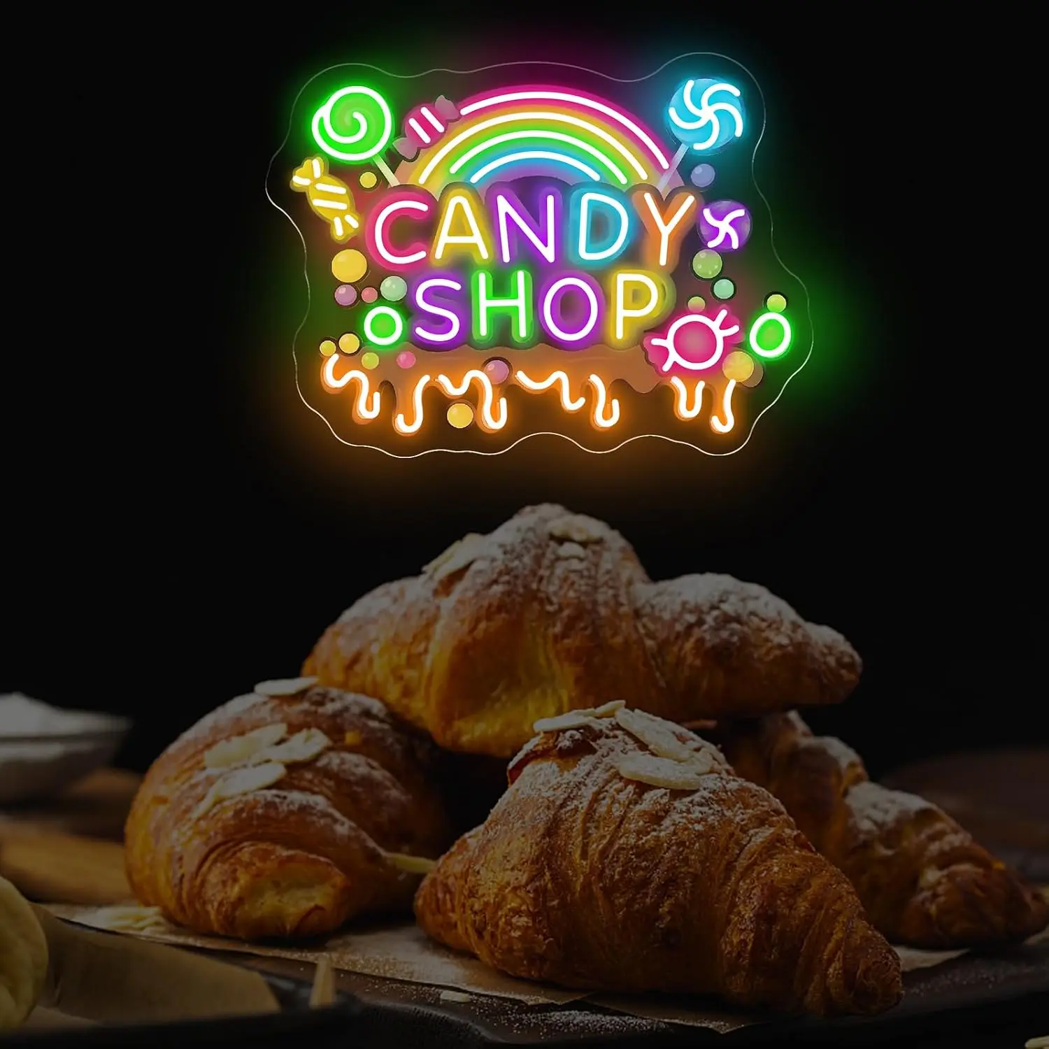 Candy Shop Rainbow Lollipop LED Neon Sign USB Powered Neon Light for Business Sweet Shop Bedroom Party Wall Decor Christmas Gift