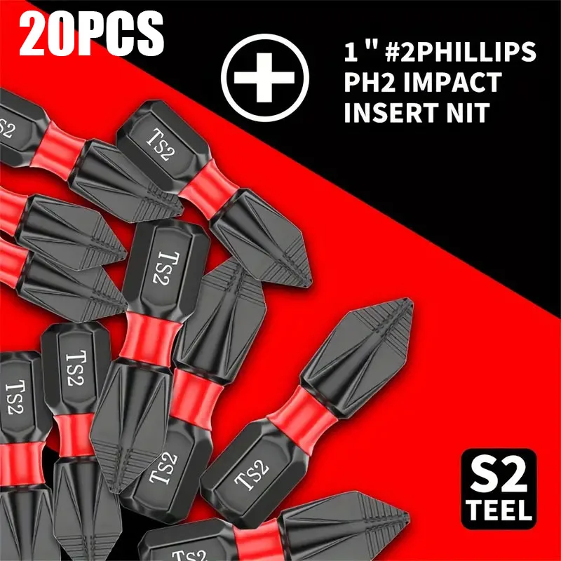 20pcs Anti-skid And Impact-resistant Cross Screwdriver Bits Set 25mm Hex Shank High-intensity Magnetic S2 Screwdriver Bits