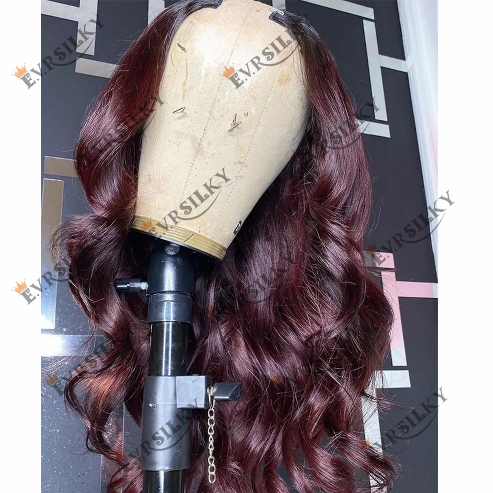 99j Burgundy V Part Wig Plum Body Wave 100% Virgin Brazilian Human Hair Wig Glueless Adjustable U Shape Dark Wine None Lace Wig