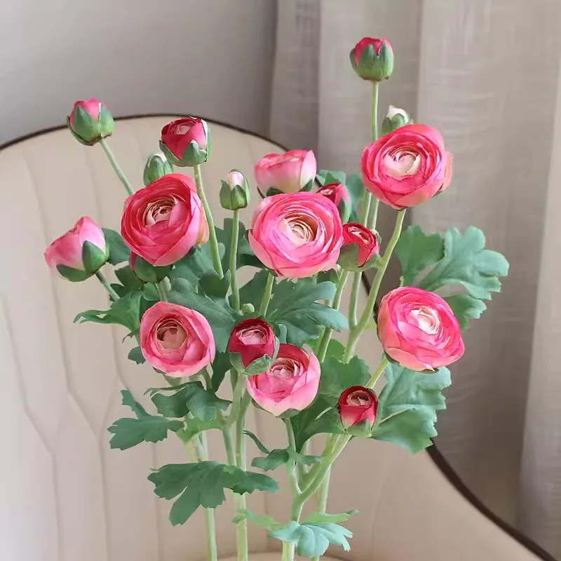 Artificial Ranunculus Flowers with Real Touch Stem Faux burgundy Wedding Decoration Household Simulation Artificial Flowers