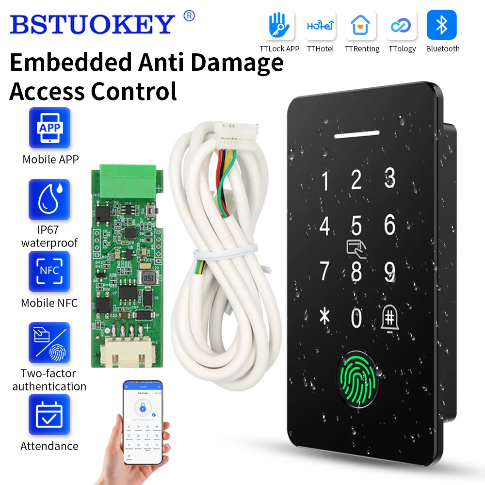 IP67 Waterproof Safety TTLOCK APP Fingerprint Embedded NFC 13.56MHZ Access Control Kits For Office Employee Attendance System
