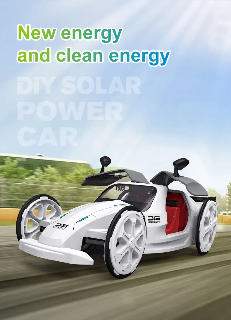 Brinquedo de carro esportivo movido a energia solar para crianças - Coleção educacional de painéis solares DIY Kit de montagem solar - Eco-Friendly movido a energia solar V