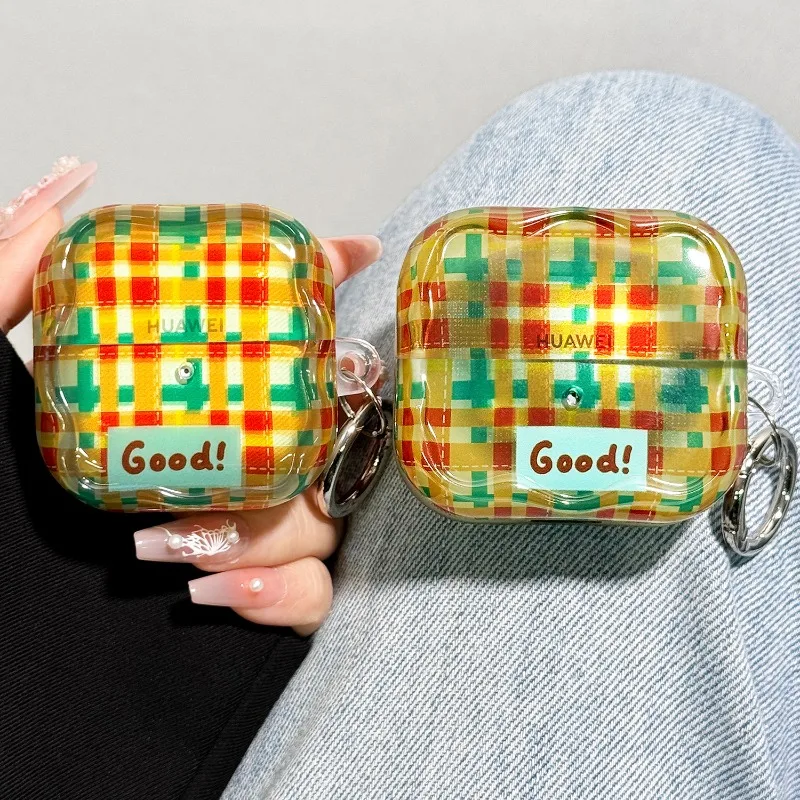 

For Huawei FreeClip2 FreeBuds 6i SE2 SE3 Headphones Cases Brightly Colored Checkered Pattern Tpu Shockproof Protective Covers