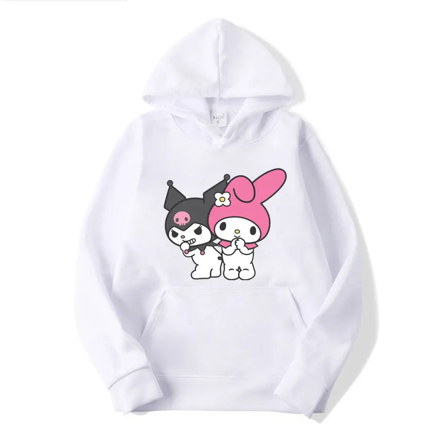 My melody And Kuromi Cartoon Anime Women Pullover Tops Spring Autumn Men Oversized Sweatshirt 2024 New Couple Hoodie Clothes