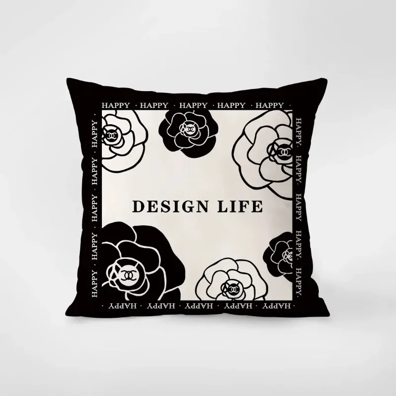 Modern Light Luxury Black and White Simple Suede Pillow Fragrance Style Sofa Living Room Celebrity Style Cushion Pillow Case