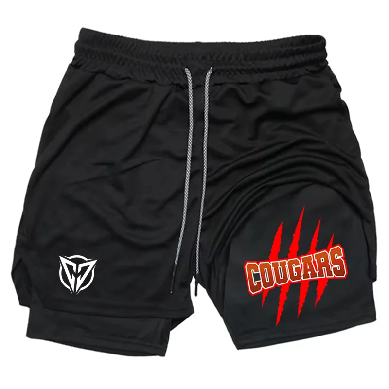 

Men's Cougars Claw Scratch Print Double Layer Shorts, 2-in-1 Athletic Gym Workout Running Casual Streetwear WX117