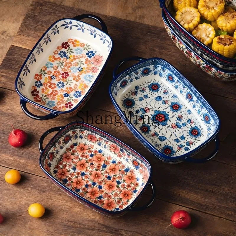 SM ceramic baking pan creative tableware household oven special bowl rectangular large