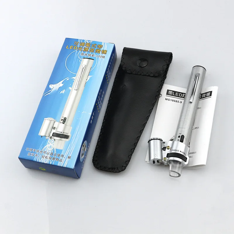 Handheld 50X 100X Pen Type Pocket Microscope High Magnification Mini Magnifying Glass With LED Light For Jewelry Identification