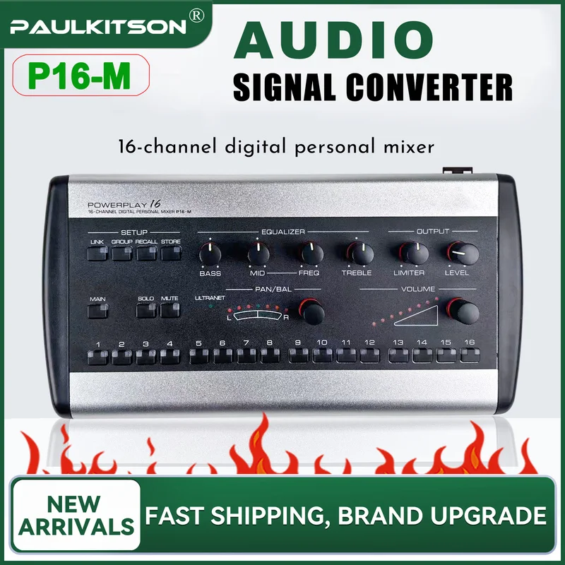 Paulkitson P16‑M 16‑Ch Digital Personal Mixer Audio Mixer Mixing Console State‑of‑art 24‑bit DAC For Premium Audio Quality