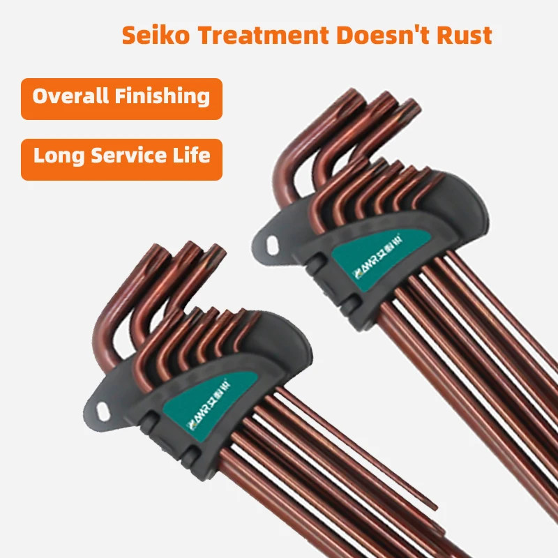 9pcs Torx Allen Wrench Set L Type Double-End Screwdriver Star Key Wrench Set Long Handle for Bicycle Repair Household DIY