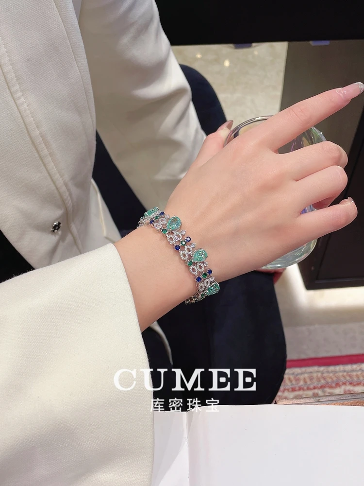 

CUMEE Personalized Brand Design Synthetic Paraiba Color Water Drop Bracelet 16cm 17cm 18cm. 925 Silver-plated Gold