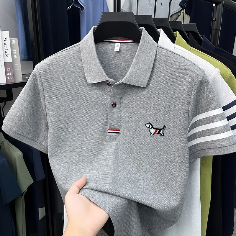 Luxury Brand Men's High Quality Short Sleeves Polo Shirt Lapel Embroidery Puppy Cuff Stripe T-Shirt Business Leisure Men's Wear