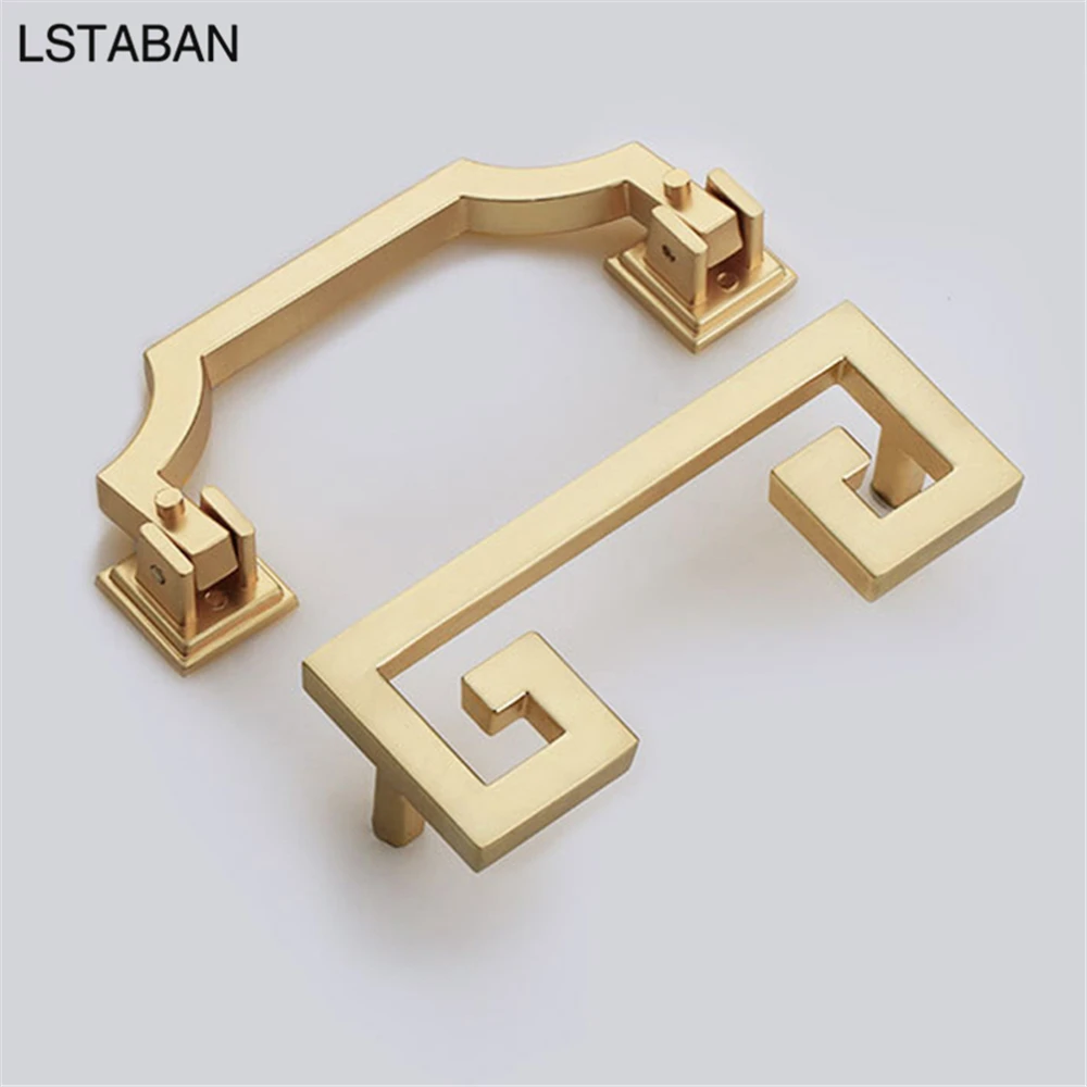 Luxury Gold Kitchen Cabinet Handles Push Pull Door Handle Imitation Copper Zinc Alloy Decorative Furniture Drawer Flush Knobs