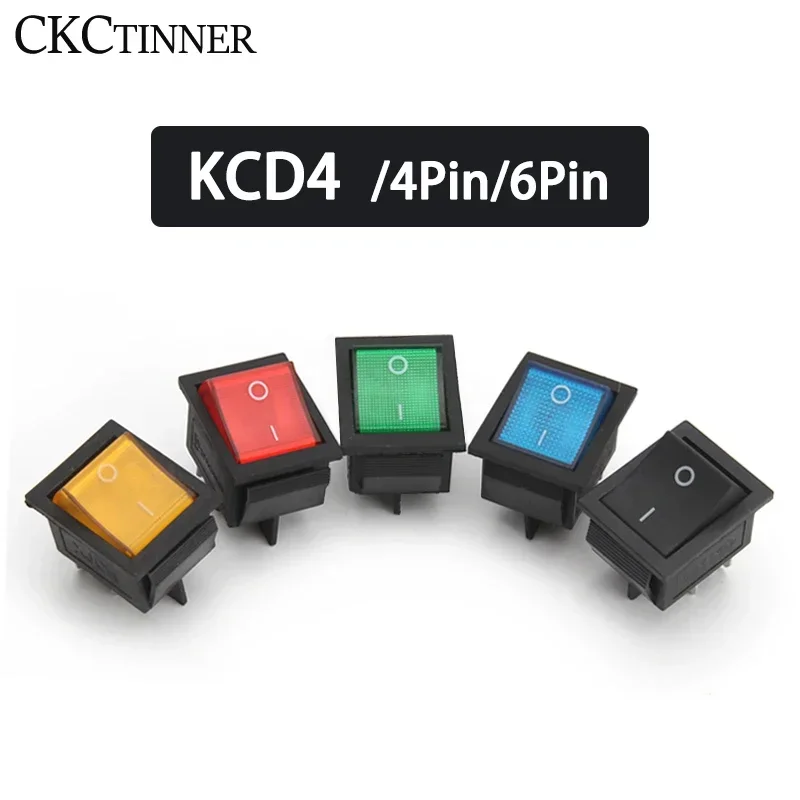 1PCS KCD4  Rocker Switch Power Switch ON/OFF 4Pin/6Pin  With Light Power cap 16A 250VAC/ 20A 125V 35 x 25.5 x 10mm