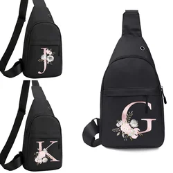 Riñonera informal de lona para hombre y mujer, bolso de cintura con estampado de letras y flores rosas, PARA CINTURÓN DE TELÉFONO