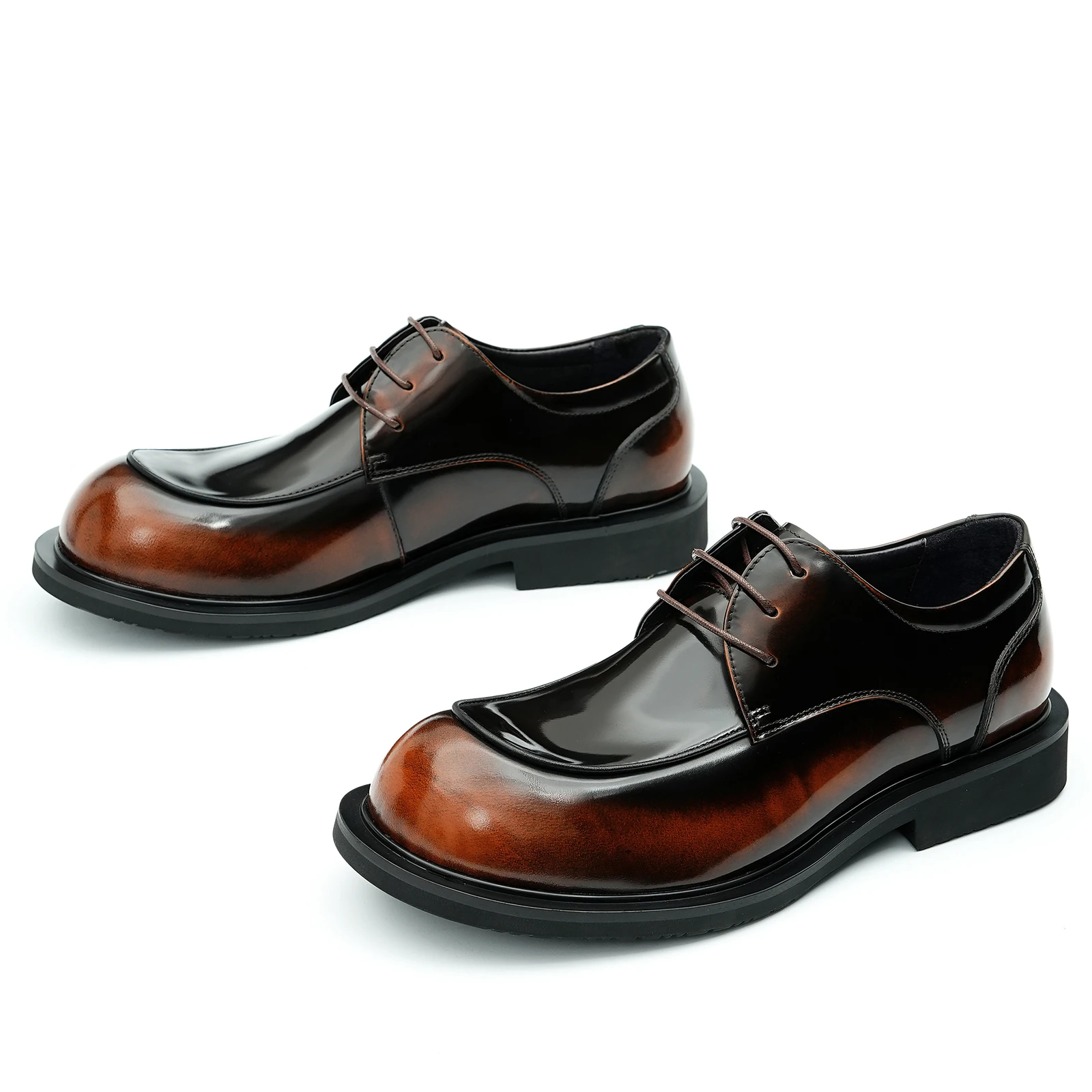 Business Casual Leather Shoes Men's Footwear Wide-Foot British Glossy Large Toe Genuine Leather Youth Derby Shoes Dress Office