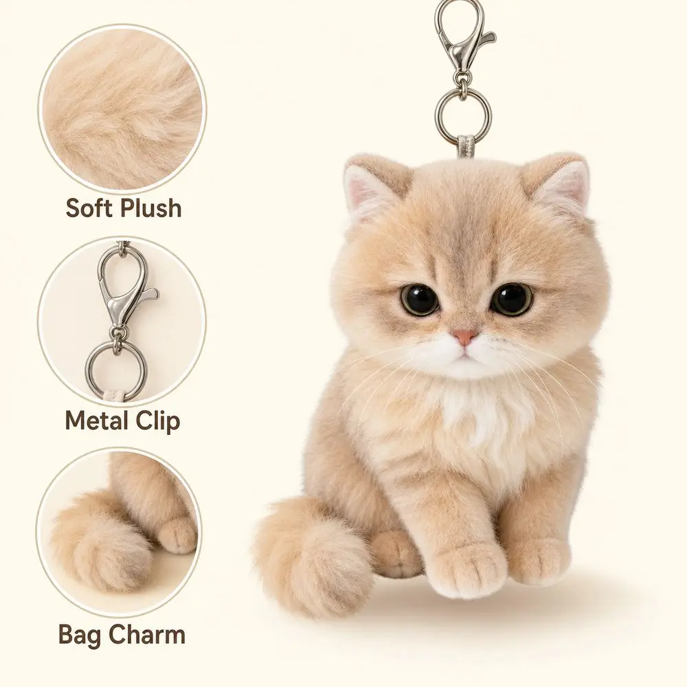 Cat Keychain Pendant, Soft Fur Texture, Realistic Cat Design, Cute Style, Cat-shaped Bag Ornament