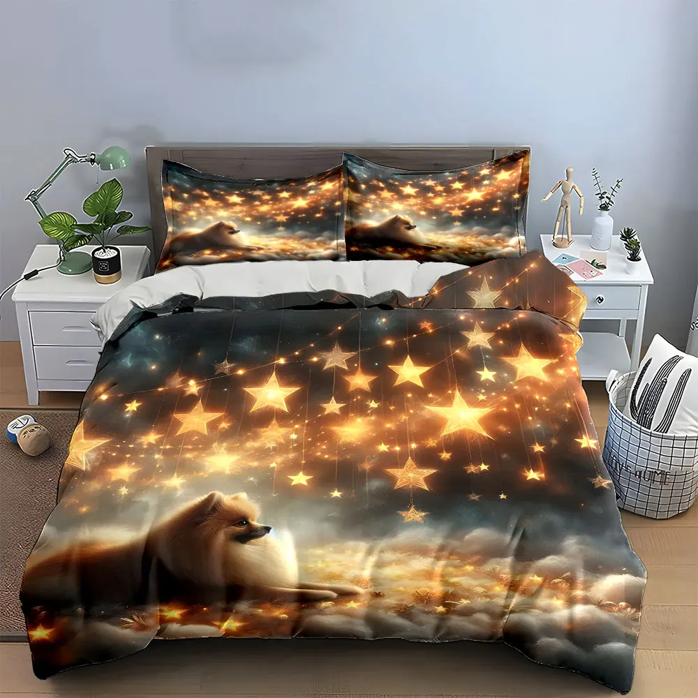 Starry Sky Decoration Set Bedding Set with 1 Duvet Cover 2 Pillowcases Single Double King Queen, Gift