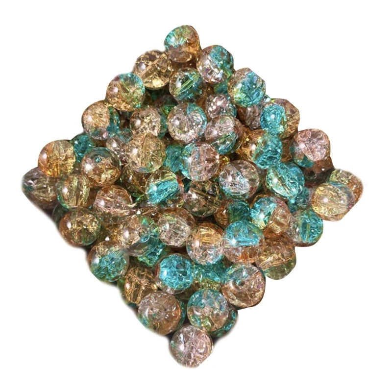 

50Pcs Crushed Ice Glass Beads Multicolored Sparkling Round Beads For Bracelets