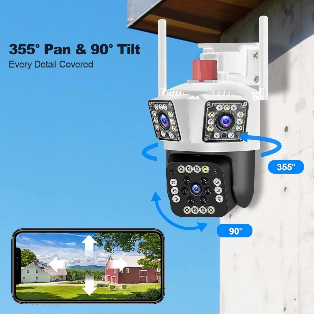 WiFi IP Camera 12MP 6K Three Lens 8X Zoom Surveillance Camera AI Tracking Security Protection Outdoor Security Camera CCTV Cam