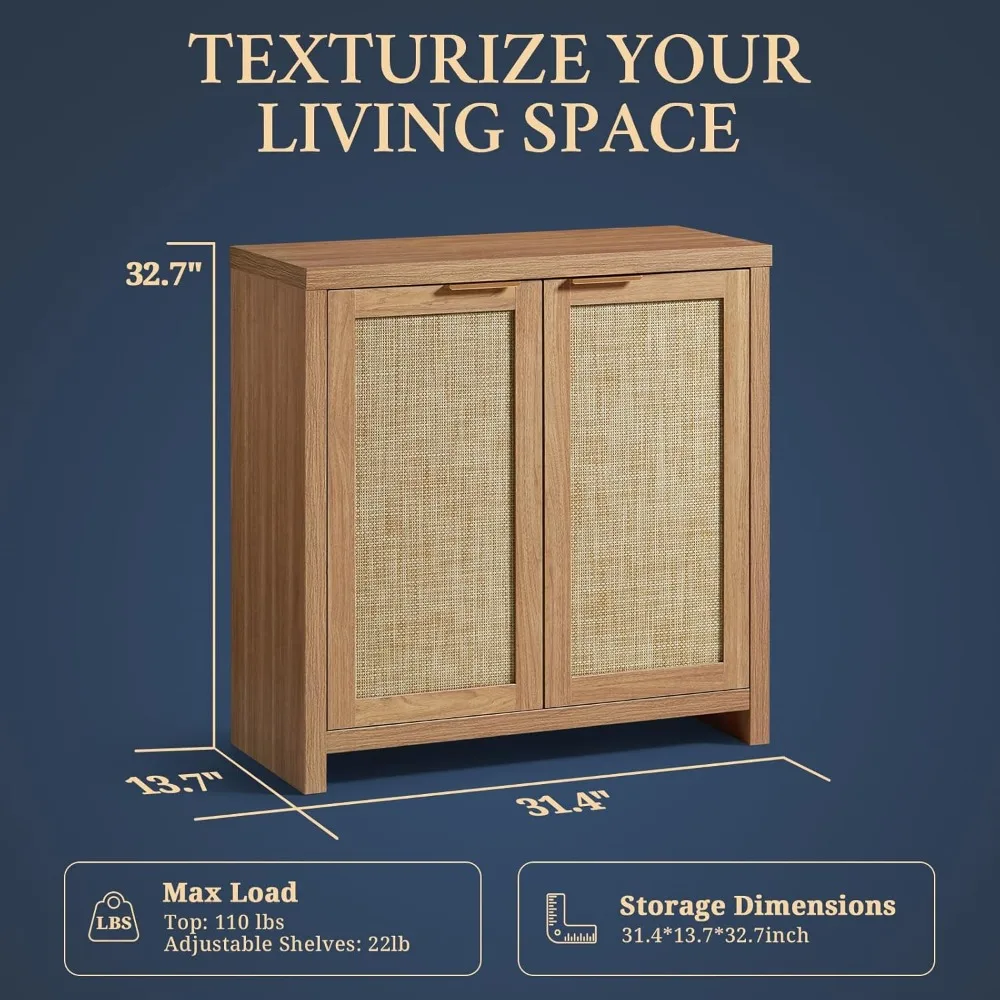 Шкаф-буфет с регулируемой полкой и дверью из ротанга, кухонный буфет, консоль для хранения в гостиной