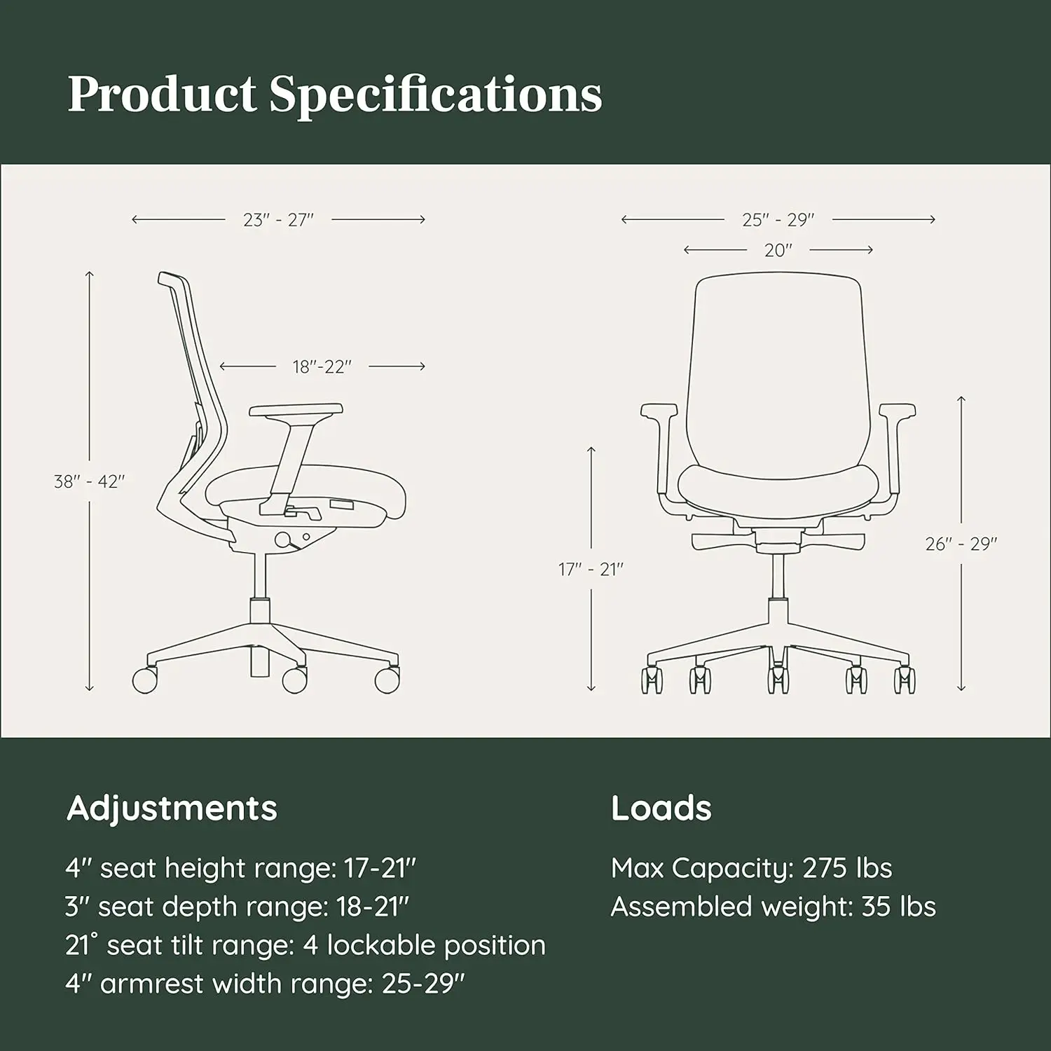 Branch Ergonomic Chair - A Versatile Desk Chair with Adjustable Lumbar Support, Breathable Mesh Backrest, and Smooth Wheels -