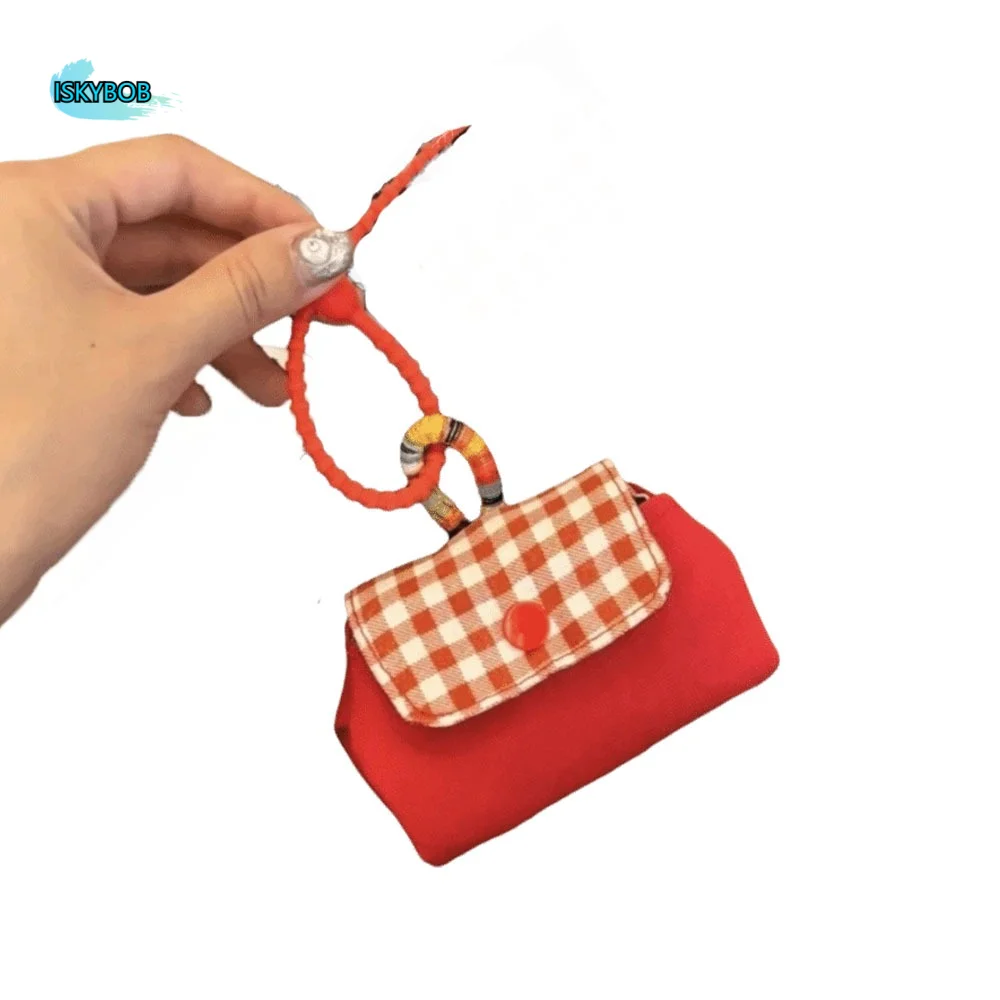 

Portable Canvas Plaid Storage Bag Zipper Keychain Ethnic Style Coin Purse Hanging Korean Style Earphone Bag Bag Pendant
