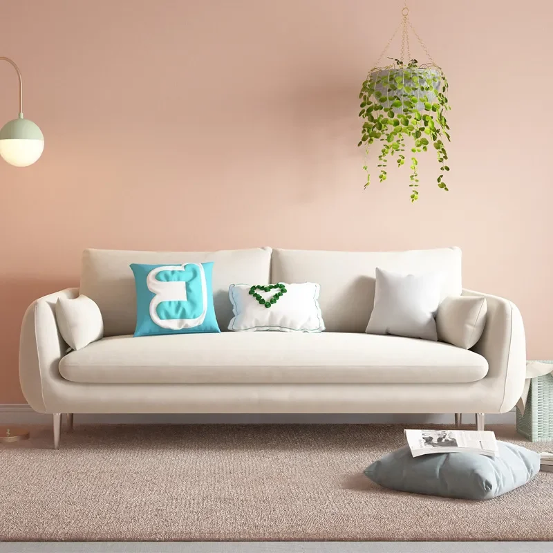 Nordic Fabric Sofa Compact Flannel Couch for Small Living Room Bedroom or Retail Store Space Saving 3 Seater Design
