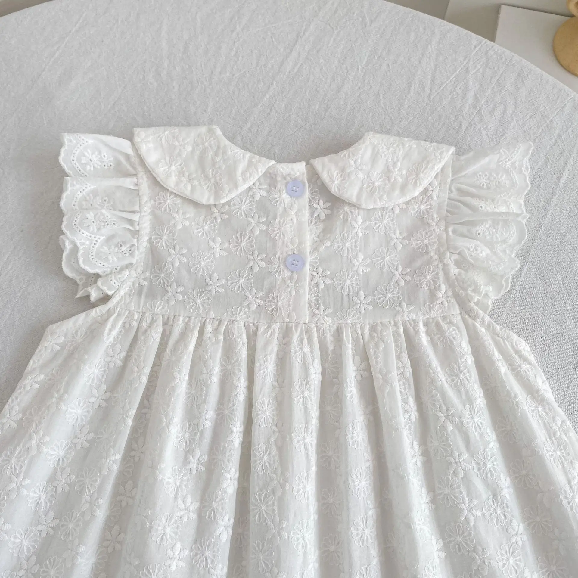 2026 Neuer Sommer 0-24M Baby Mädchen Kurzarm Baumwolle Weißer Strampler 2-6 Jahre Kinder Prinzessin Süßes Stickerei-Kleid Schwesterkleid – Detail 22