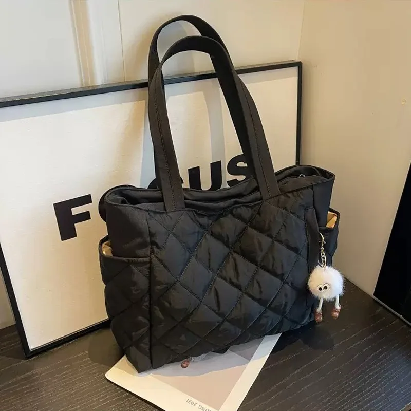 Cotton bag Rhombus large capacity women's hand-held tote bag commuter shopping versatile shoulder bag cross-border