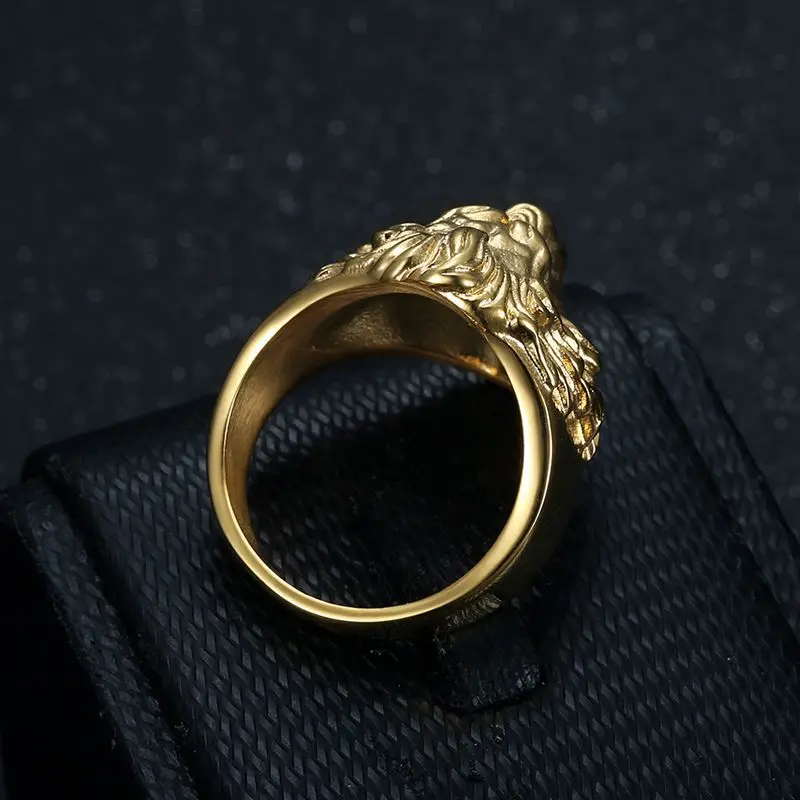 European and American hip-hop HIPHOP ring stainless steel gold-plated lion head men\'s ring