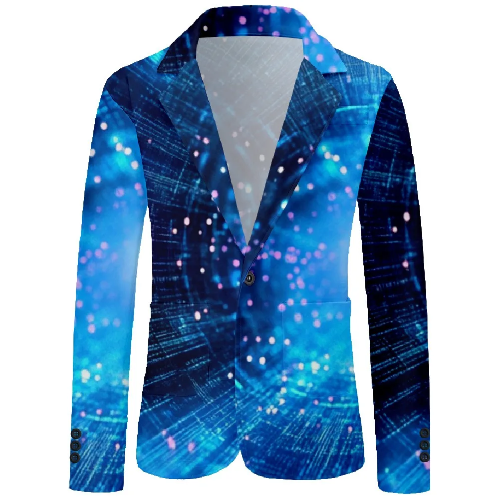 Mens Blazer Galaxy Glitter Print One Button Vintage Casual Coat Business Office Party Nightclub Jacket Slim Fit Blazers Outfit