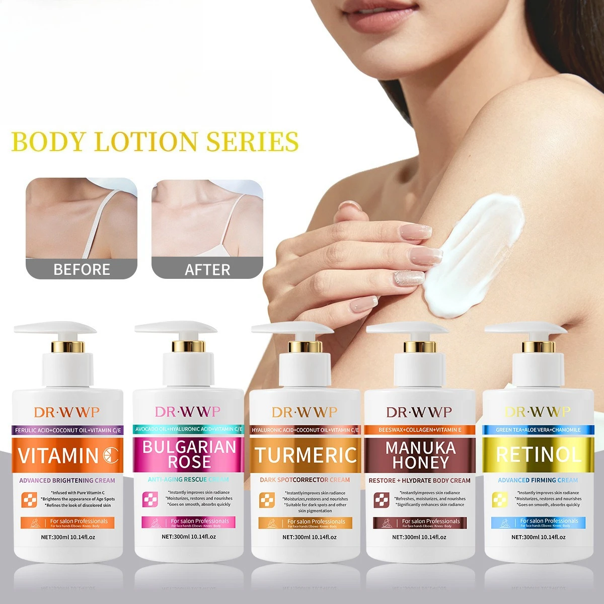 Retinol Turmeric Body Lotion 300ml Long Lasting Fragrance Deeply Nourish Moisturizing Smooth Skin Daily Body Care Emulsion Cream