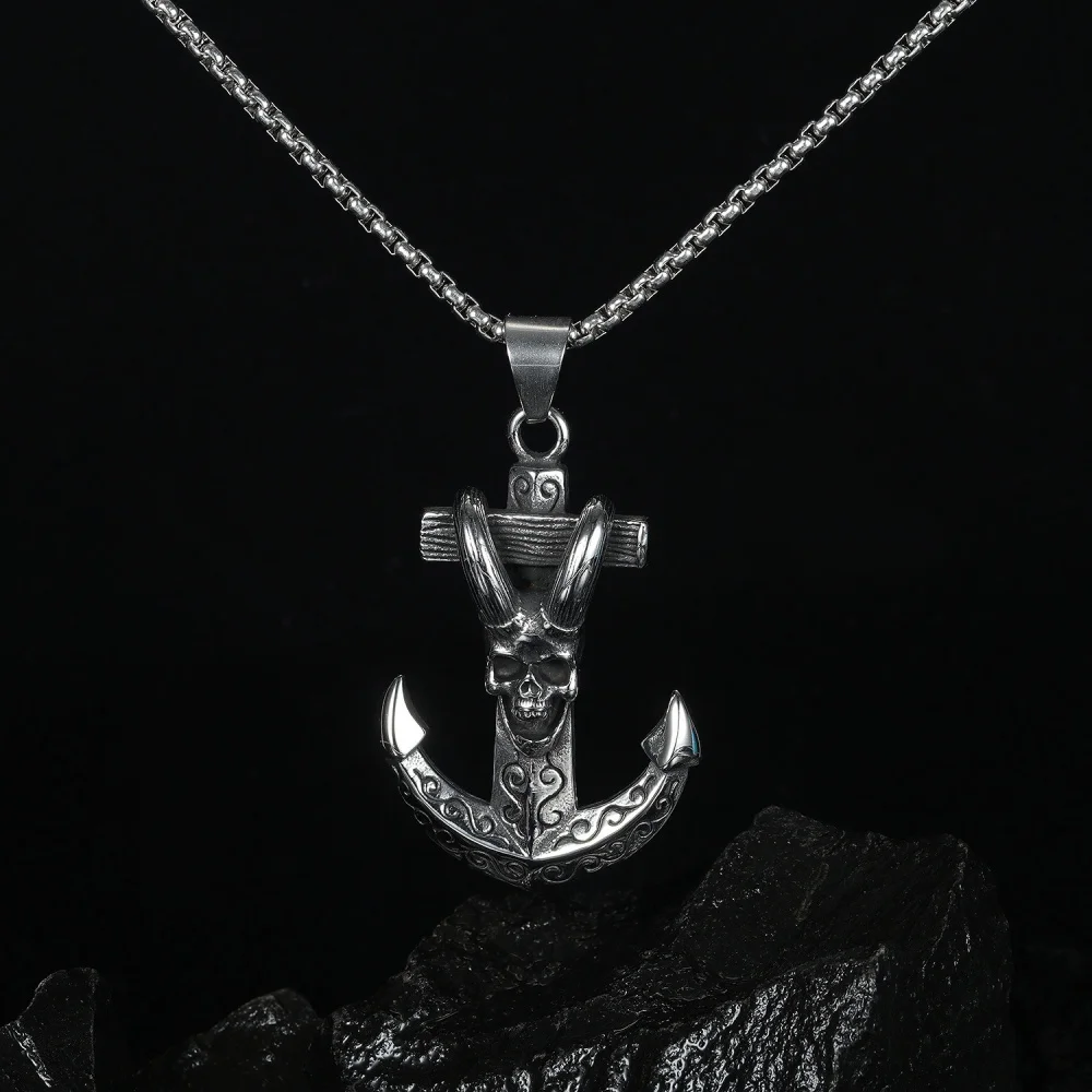 Novel and unique necklace, navy blue sea pirate anchor pendant, rotating rudder, punk Gothic jewelry gift wholesale