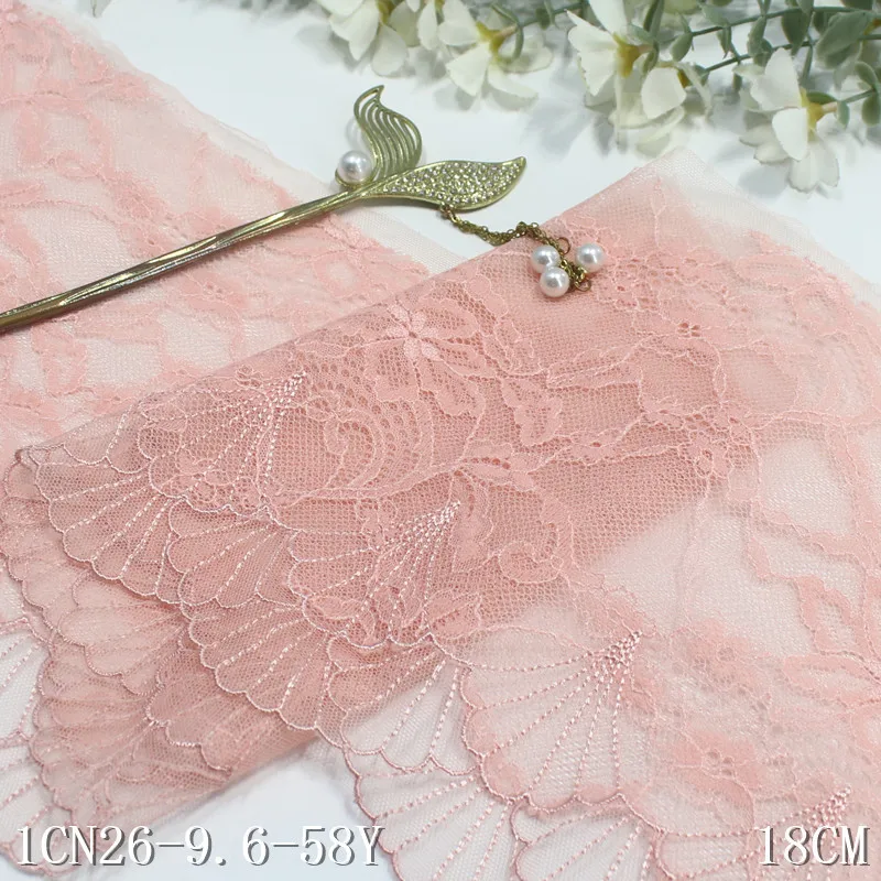 42  Yards Floral Embroidery Pink Mesh Two Layers Lace Trim Fabric Garment Bra Underwear Lingerie Sewing Trimmings Sleeve