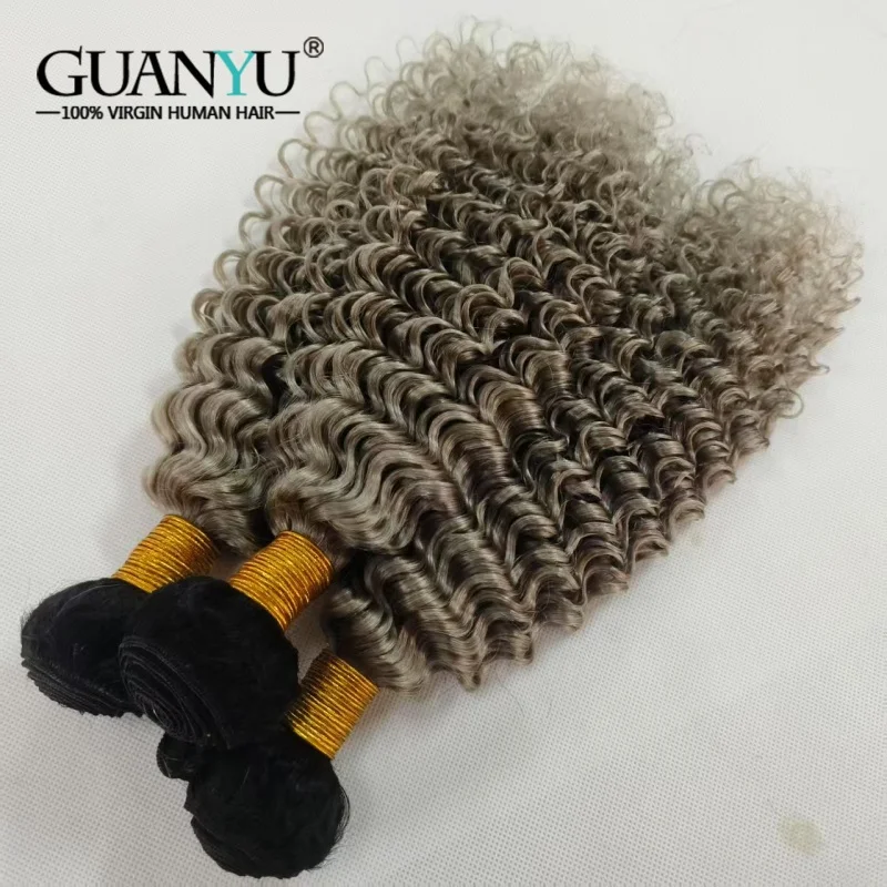 T1B/Grey Gray Deep Wave Ombre Colored Human Hair Bundles Remy 100% Human Hair Extensions 3/4 Bundles Deals Human Hair Wefts