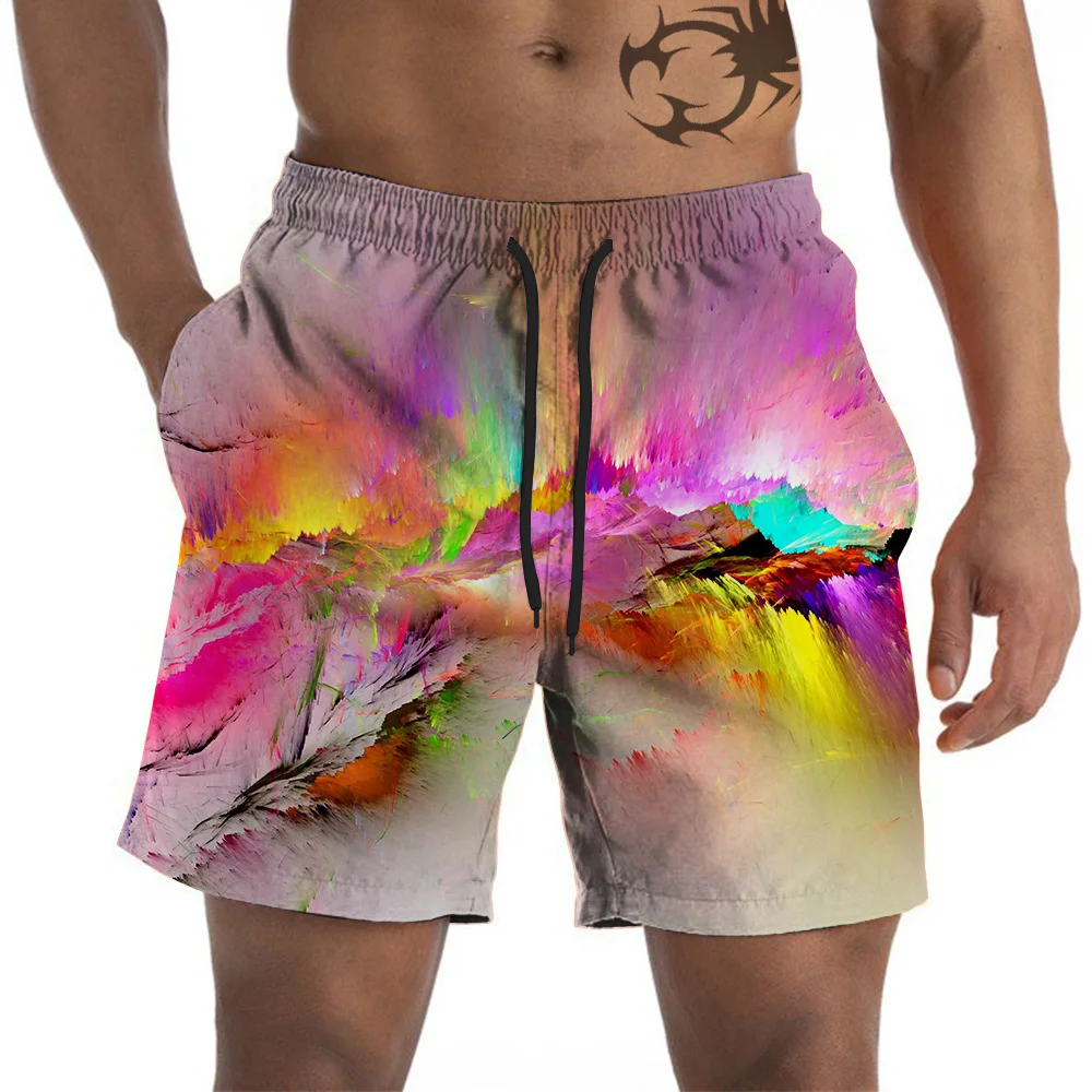 Men’s Summer Beach Swimming Pants Surf Shorts Quick Dry Streetwear Running Sports Pants Art Speckle Ink 3D Print Swimsuit Shor