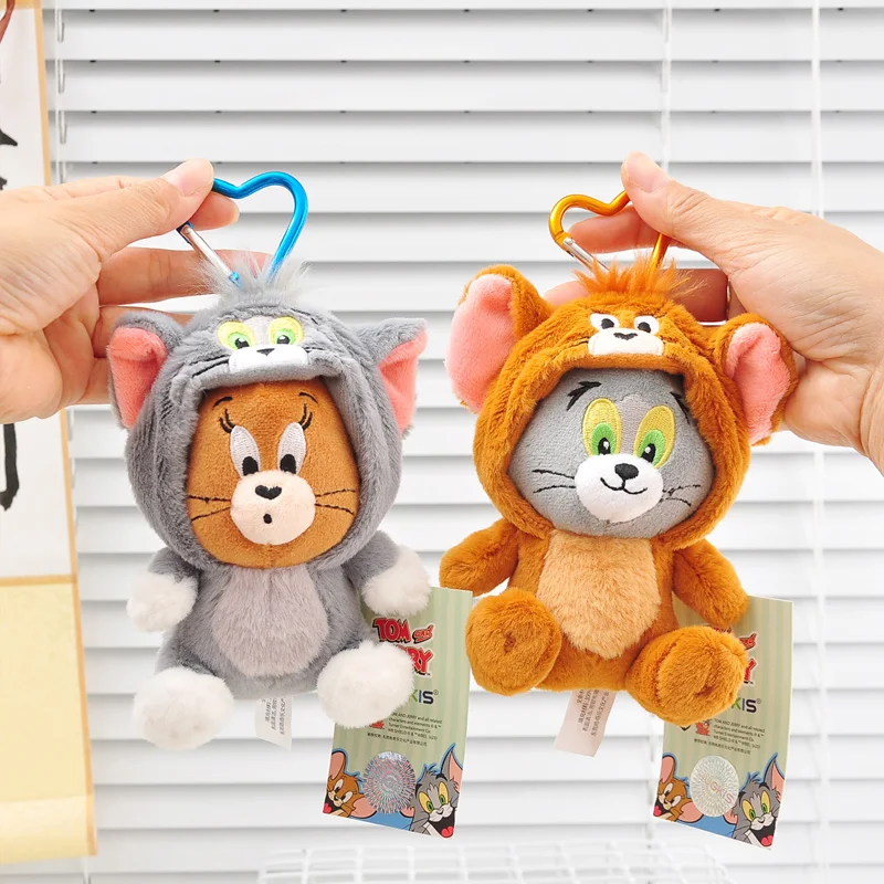 Official HUGKIS Tom Jerry Cross-Dressing Plush Toy, Soft Cartoon Backpack Keychain Collectible Ornament