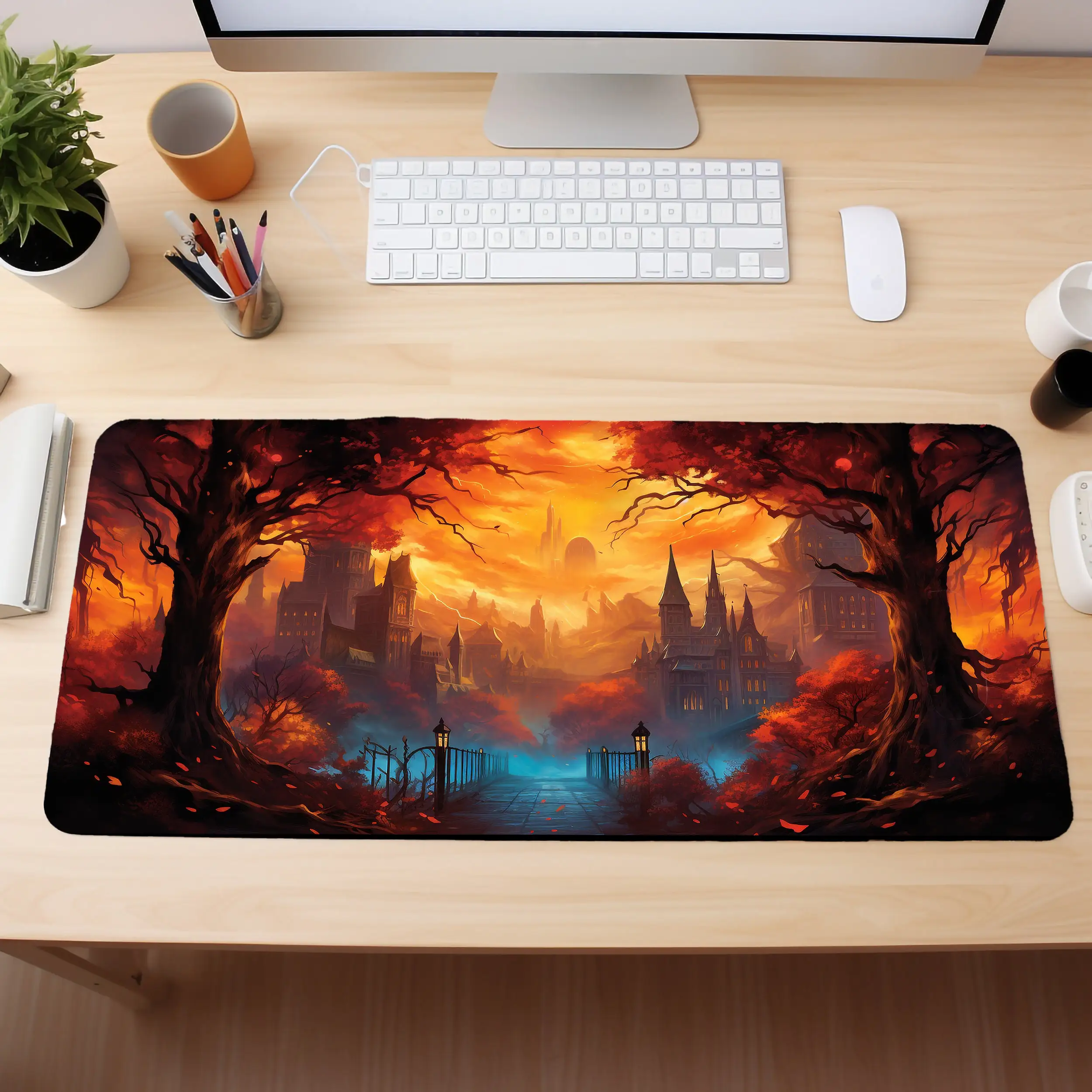 

Burning City Fantasy Desk Mats, Game Mat Paradise, Apocalypse Deskmat, Climate Change Disaster Mousepad, Large Gaming Mouse Pad