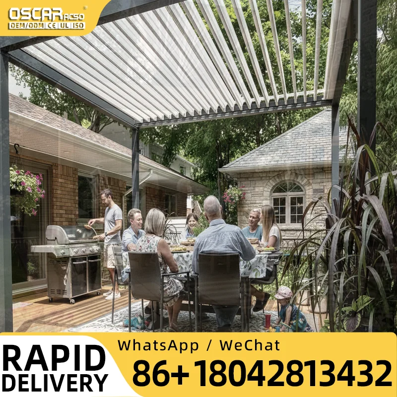 Waterproof Motorized Outdoor Pergola with Sliding Glass Door for Garden Patio Backyard pergola